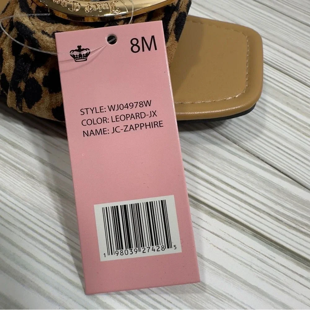 NWT‎ Juicy Couture Leopard Heart Slide Sandals Women Size 8M Tan Black Gold